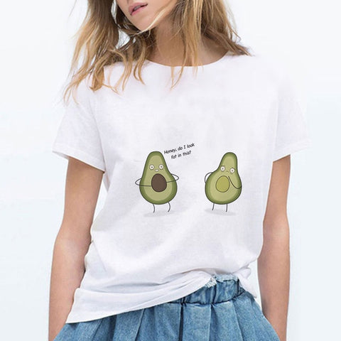 LUCKYROLL Avocado Cat Pattern T Shirt Women Harajuku Vegan Cute Tops Plus Size S-3XL T-shirt Tee Tops