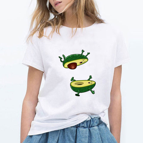 LUCKYROLL Avocado Cat Pattern T Shirt Women Harajuku Vegan Cute Tops Plus Size S-3XL T-shirt Tee Tops