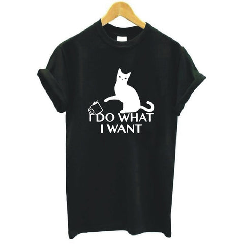 I Do What I Want Cat Lovers Saying Print Women's T-shirt Summer Harajuku Cotton Tees Funny Casual Round Neck Plus Size T-shirts