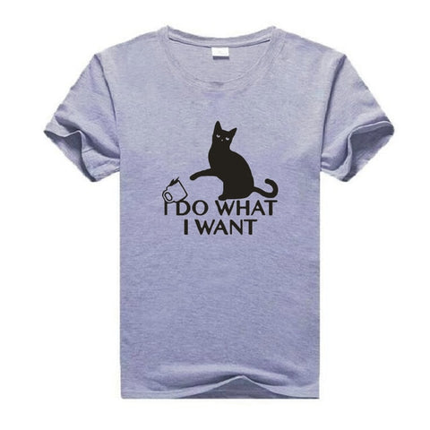 I Do What I Want Cat Lovers Saying Print Women's T-shirt Summer Harajuku Cotton Tees Funny Casual Round Neck Plus Size T-shirts