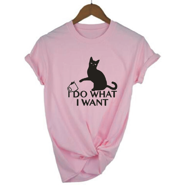 I Do What I Want Cat Lovers Saying Print Women's T-shirt Summer Harajuku Cotton Tees Funny Casual Round Neck Plus Size T-shirts