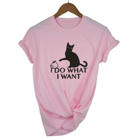 I Do What I Want Cat Lovers Saying Print Women's T-shirt Summer Harajuku Cotton Tees Funny Casual Round Neck Plus Size T-shirts