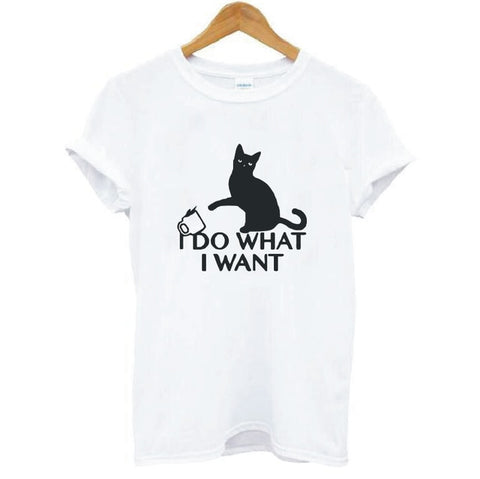I Do What I Want Cat Lovers Saying Print Women's T-shirt Summer Harajuku Cotton Tees Funny Casual Round Neck Plus Size T-shirts