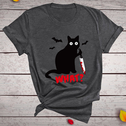 Black Cat What Tshirt Murderous Cat Knife Women Funny T Shirt Short Sleeve Halloween Tops Tees Femme Camisetas Verano Mujer 2019