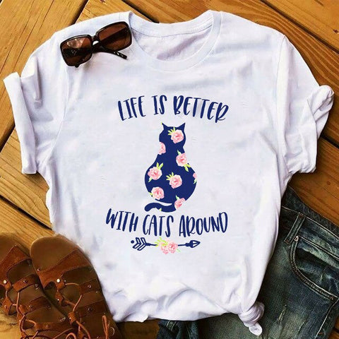 Women 2020 Ladies Graphic Female Womens Top T Shirt Cat Lover Cool Flower Animal Print Pet Lady Clothing T-shirts Tee T-Shirt