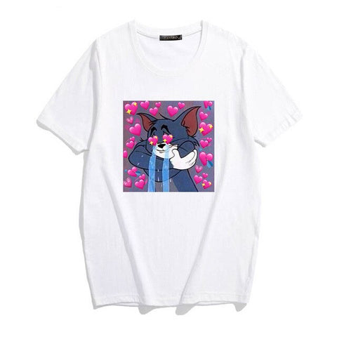 Summer Women Tops Cartoon Cat Loose Casual Short Sleeve Fun Cute Woman Cartoon Print Summer Tops T-shirts Harajuku Women T-Shirt