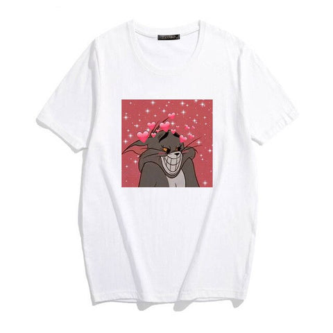 Summer Women Tops Cartoon Cat Loose Casual Short Sleeve Fun Cute Woman Cartoon Print Summer Tops T-shirts Harajuku Women T-Shirt
