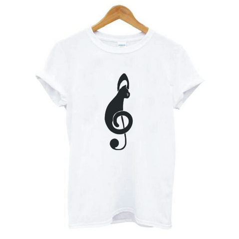Cat Music Pattern Printed Women's T-shirt Summer Funny Casual Harajuku Cotton Tees Street Plus Size Round Neck T-shirts Tops